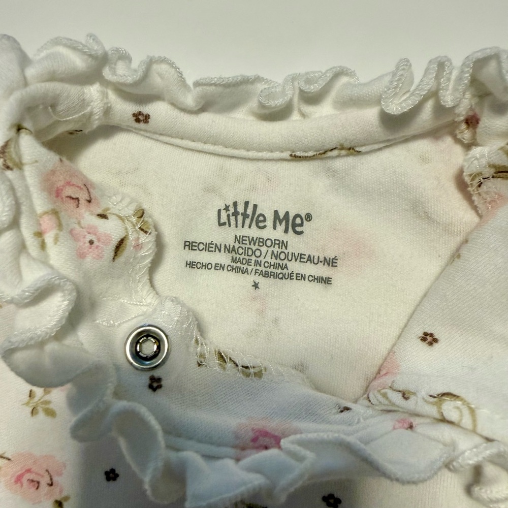 Little Me Pink and Cream Floral Footie with Hat - Picture 2 of 2